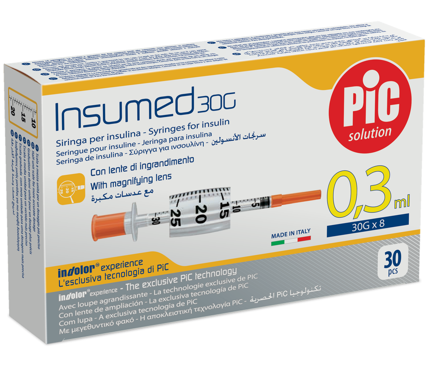 Стерильний інсуліновий шприц INSUMED 0,3 мл з голкою 30 G(0,30*8мм), U-100